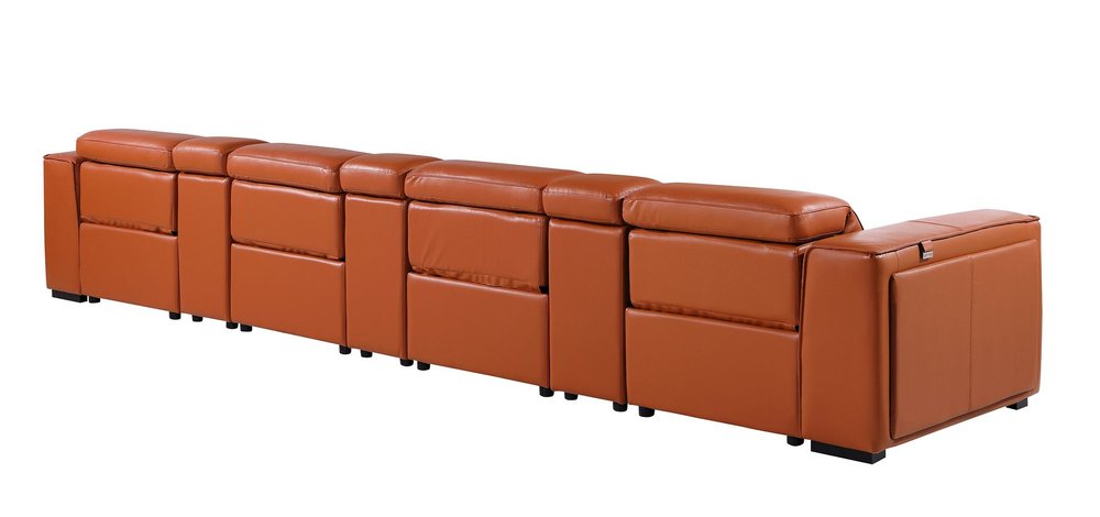 Beige Top Grain Leather Reclining Metal USB Sofa - 170-inch