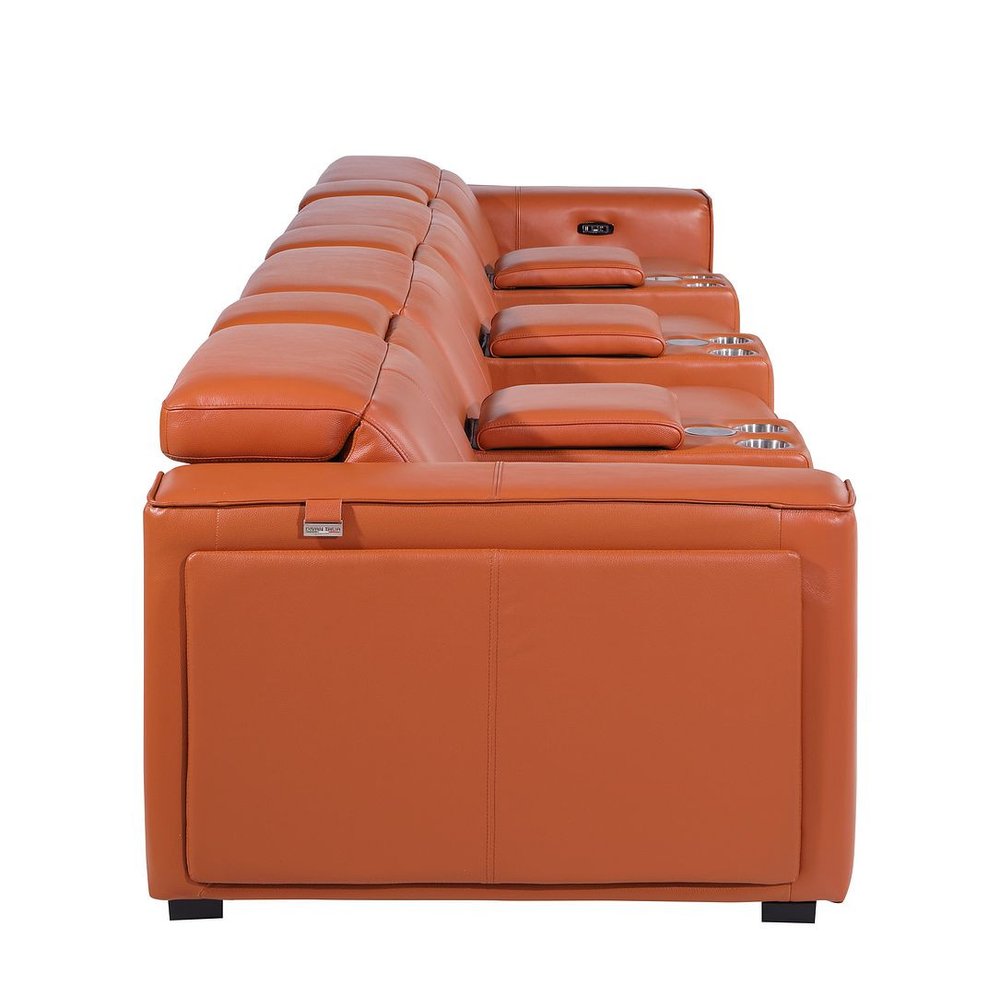 Beige Top Grain Leather Reclining Metal USB Sofa - 170-inch