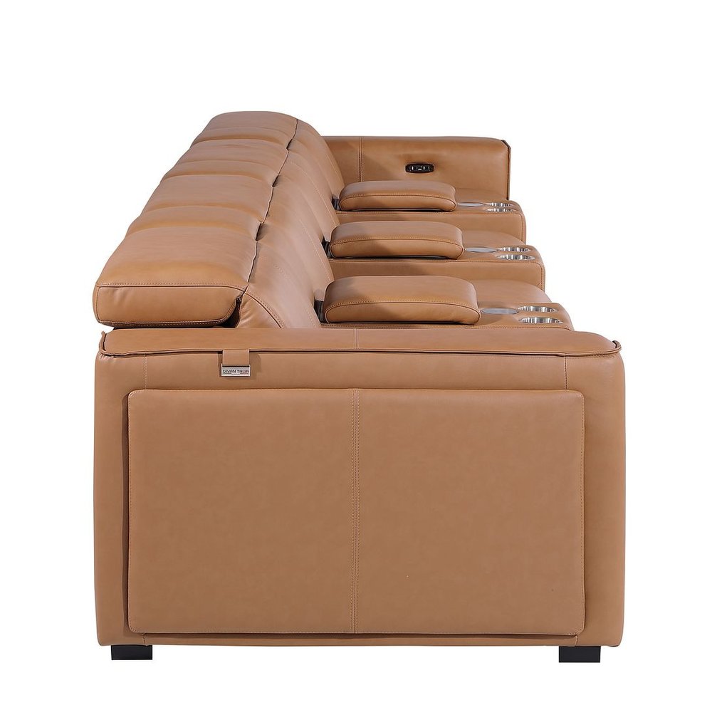 Beige Top Grain Leather Reclining Metal USB Sofa - 170-inch