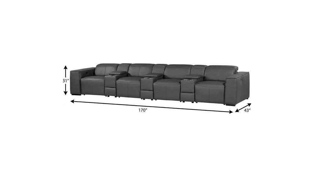 Beige Top Grain Leather Reclining Metal USB Sofa - 170-inch