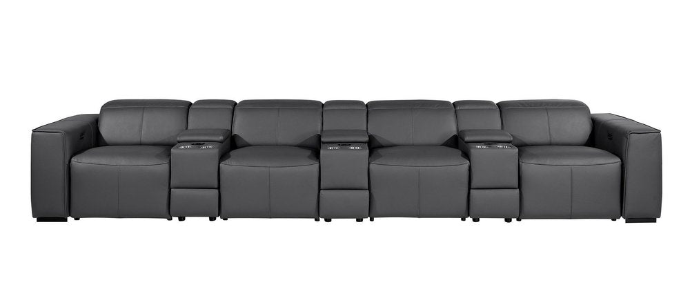 Beige Top Grain Leather Reclining Metal USB Sofa - 170-inch