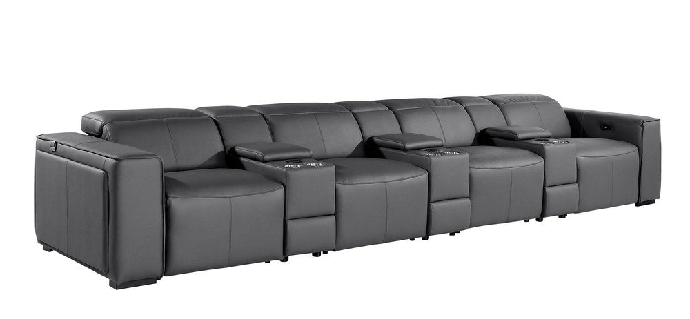 Beige Top Grain Leather Reclining Metal USB Sofa - 170-inch