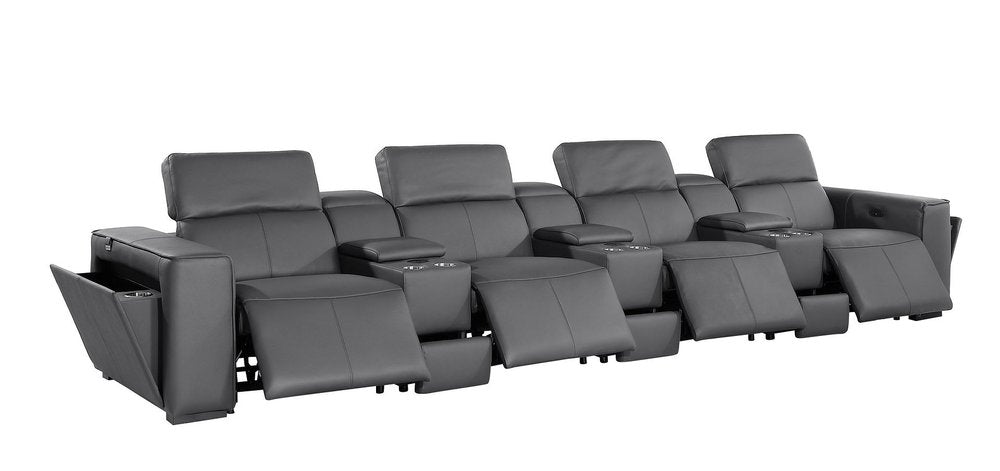 Beige Top Grain Leather Reclining Metal USB Sofa - 170-inch