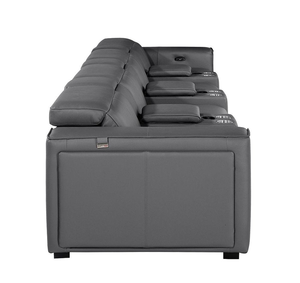 Beige Top Grain Leather Reclining Metal USB Sofa - 170-inch