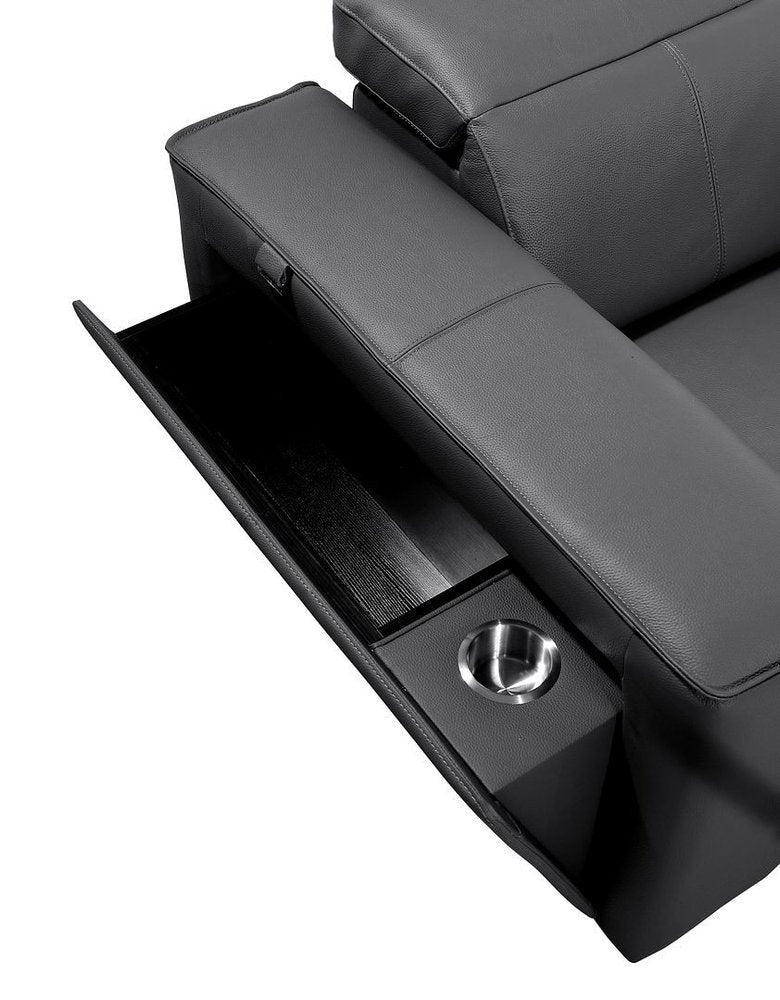 Beige Top Grain Leather Reclining Metal USB Sofa - 170-inch