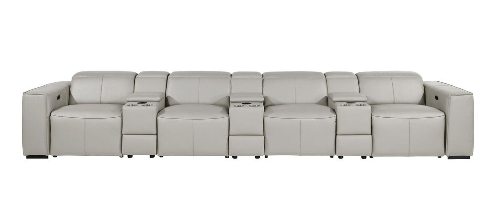 Beige Top Grain Leather Reclining Metal USB Sofa - 170-inch