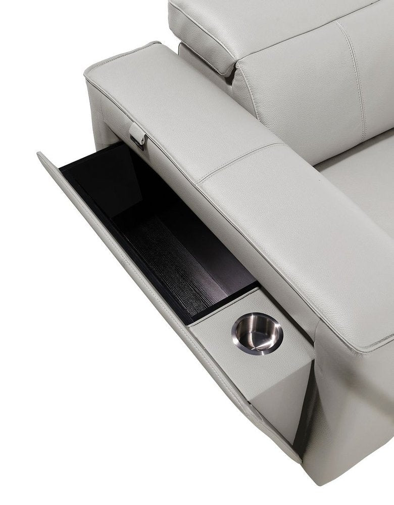 Beige Top Grain Leather Reclining Metal USB Sofa - 170-inch
