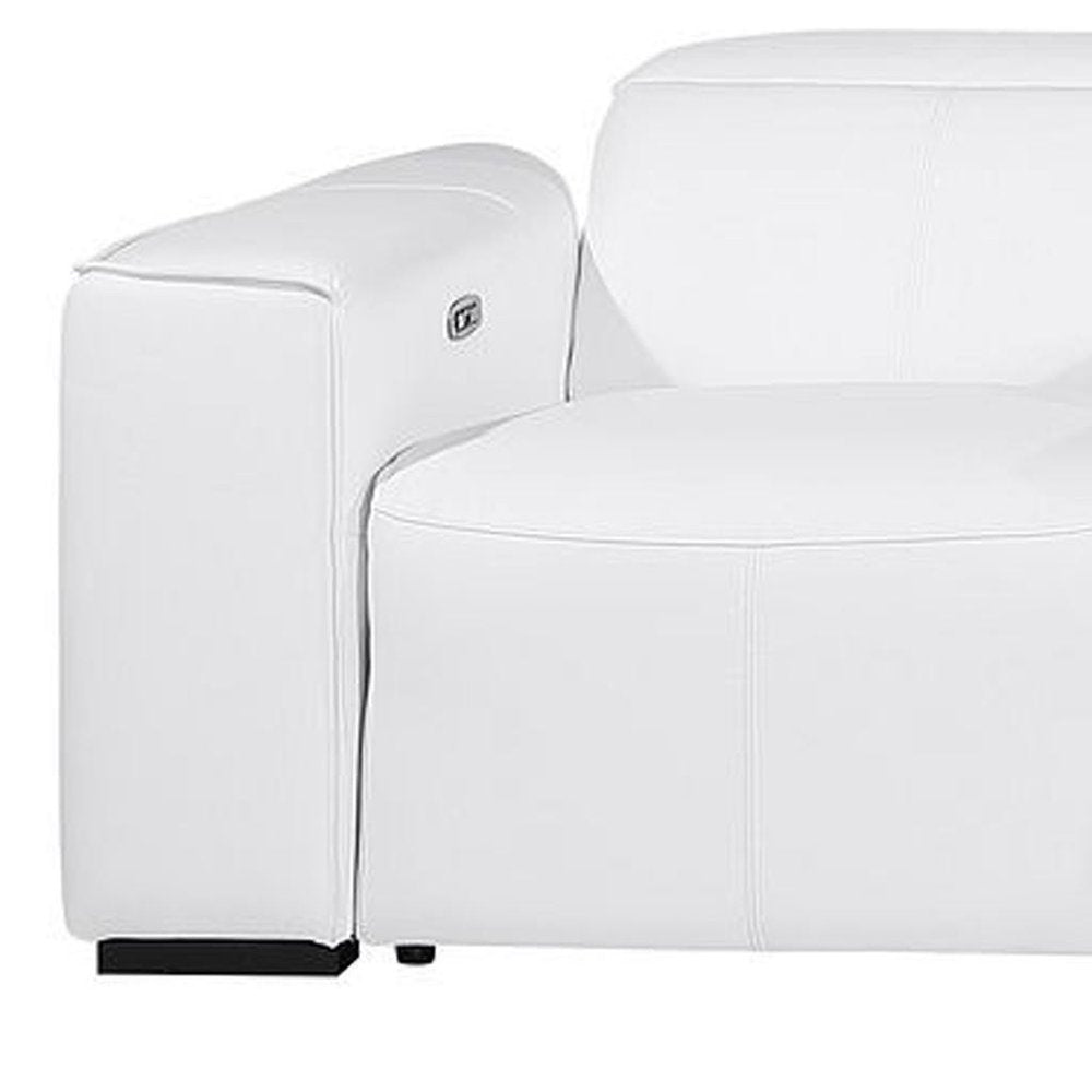 Beige Top Grain Leather Reclining Metal USB Sofa - 170-inch