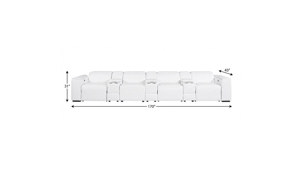 Beige Top Grain Leather Reclining Metal USB Sofa - 170-inch