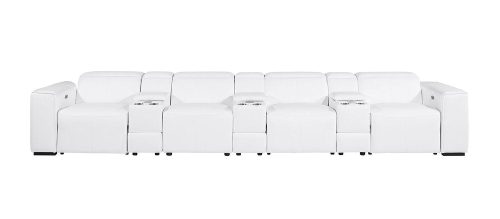 Beige Top Grain Leather Reclining Metal USB Sofa - 170-inch