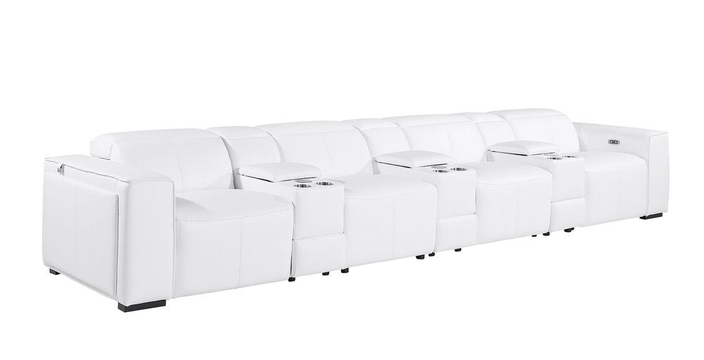 Beige Top Grain Leather Reclining Metal USB Sofa - 170-inch