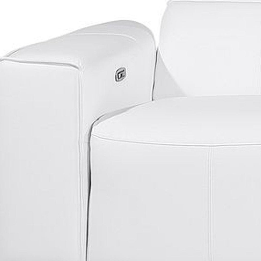 Beige Top Grain Leather Reclining Metal USB Sofa - 170-inch