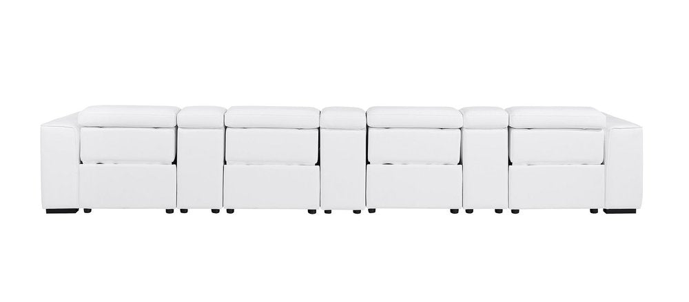 Beige Top Grain Leather Reclining Metal USB Sofa - 170-inch