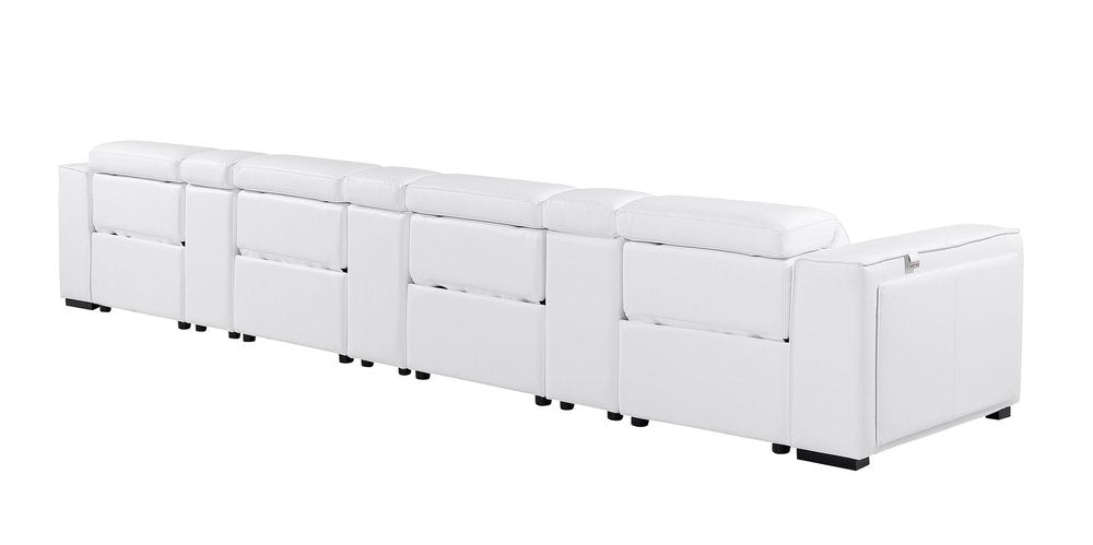 Beige Top Grain Leather Reclining Metal USB Sofa - 170-inch