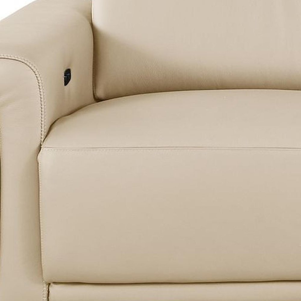 Beige Top Grain Leather Reclining Metal USB Sofa - 100-inch