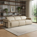 Beige Top Grain Leather Reclining Metal USB Sofa - 100-inch