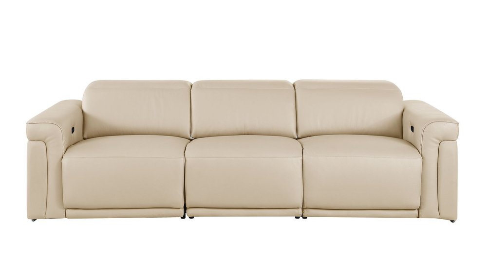 Beige Top Grain Leather Reclining Metal USB Sofa - 100-inch