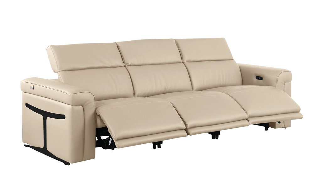 Beige Top Grain Leather Reclining Metal USB Sofa - 100-inch
