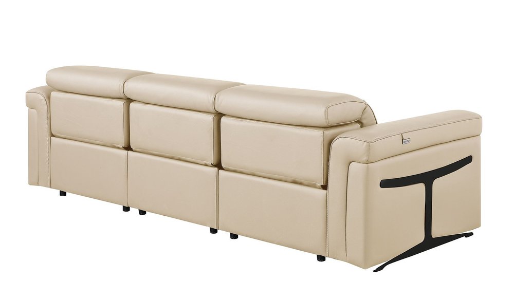Beige Top Grain Leather Reclining Metal USB Sofa - 100-inch