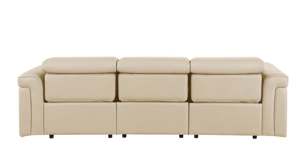 Beige Top Grain Leather Reclining Metal USB Sofa - 100-inch