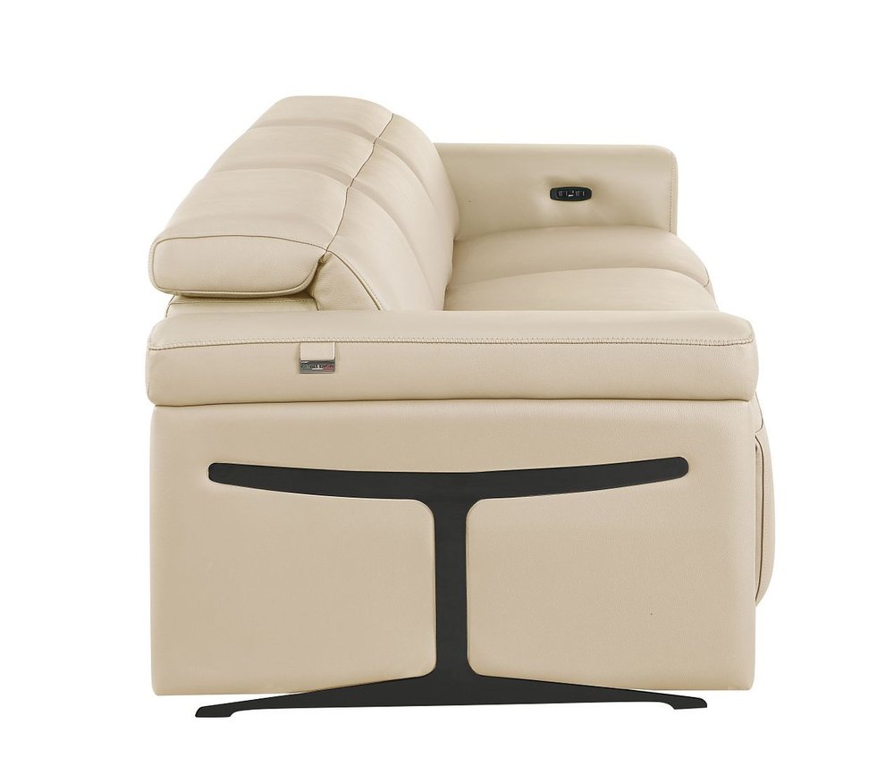 Beige Top Grain Leather Reclining Metal USB Sofa - 100-inch