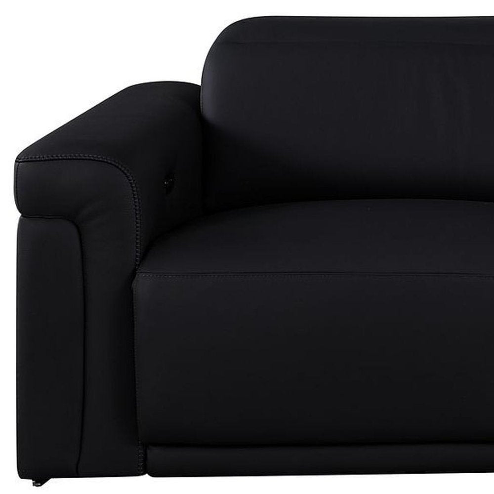 Beige Top Grain Leather Reclining Metal USB Sofa - 100-inch