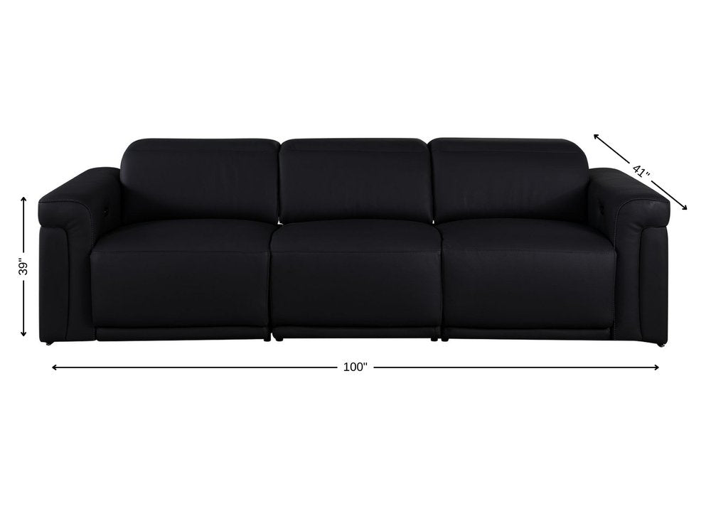 Beige Top Grain Leather Reclining Metal USB Sofa - 100-inch