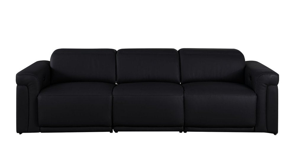 Beige Top Grain Leather Reclining Metal USB Sofa - 100-inch