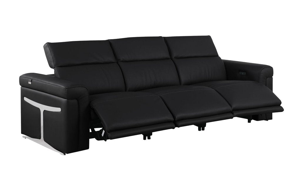 Beige Top Grain Leather Reclining Metal USB Sofa - 100-inch