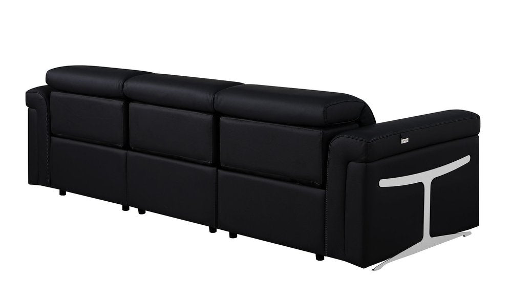 Beige Top Grain Leather Reclining Metal USB Sofa - 100-inch