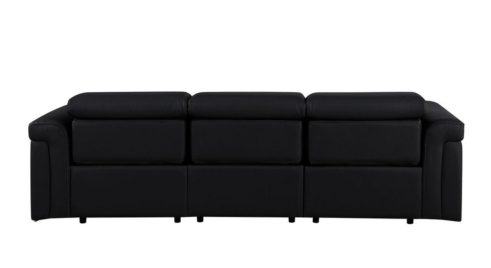 Beige Top Grain Leather Reclining Metal USB Sofa - 100-inch