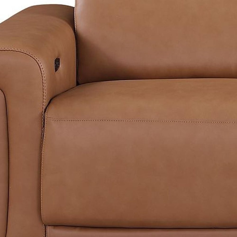 Beige Top Grain Leather Reclining Metal USB Sofa - 100-inch