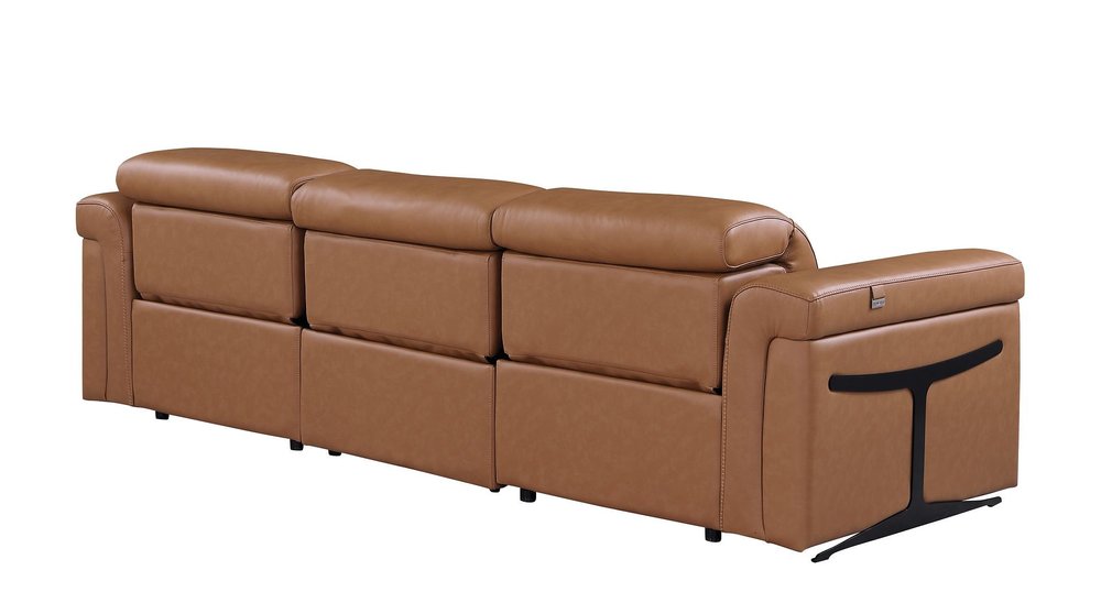 Beige Top Grain Leather Reclining Metal USB Sofa - 100-inch