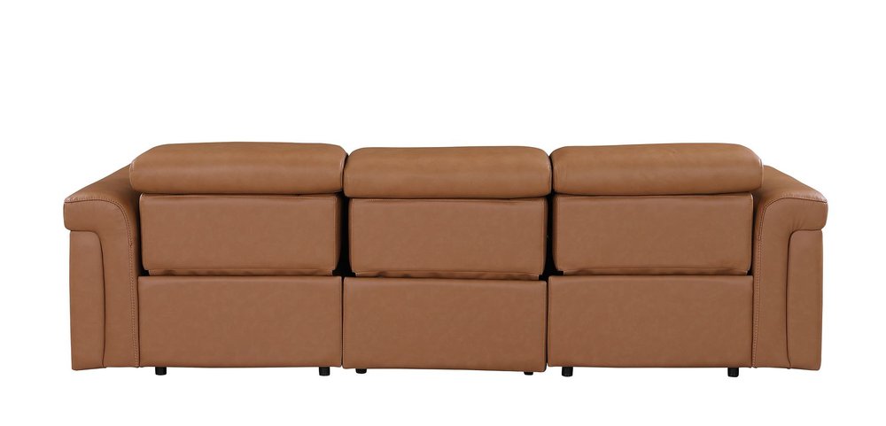 Beige Top Grain Leather Reclining Metal USB Sofa - 100-inch