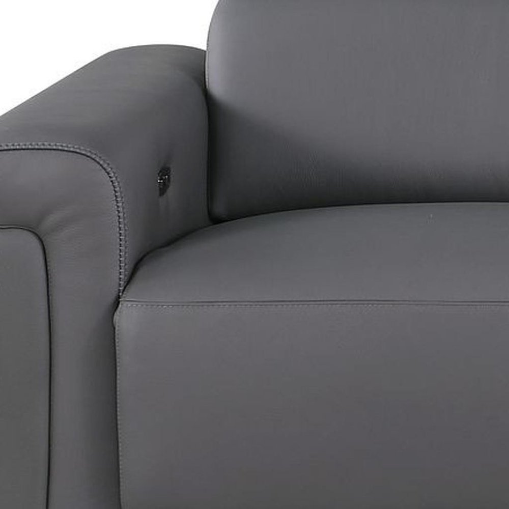 Beige Top Grain Leather Reclining Metal USB Sofa - 100-inch