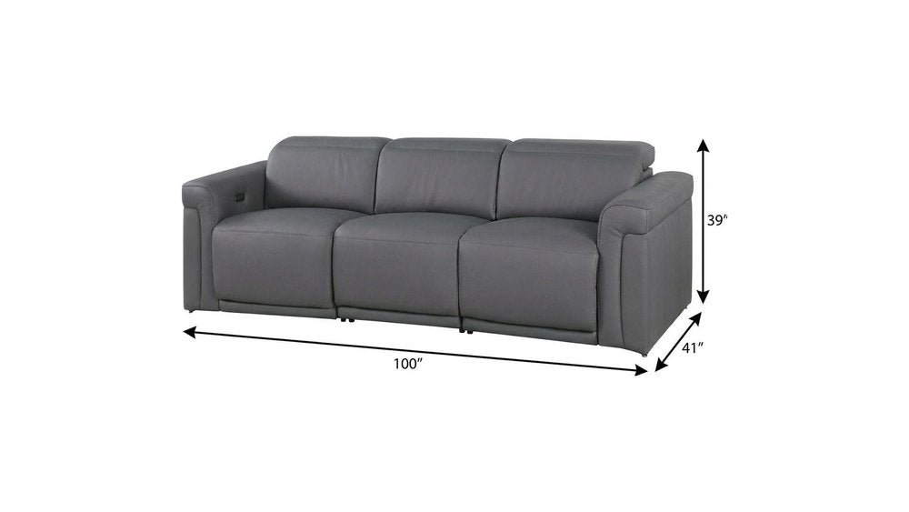 Beige Top Grain Leather Reclining Metal USB Sofa - 100-inch