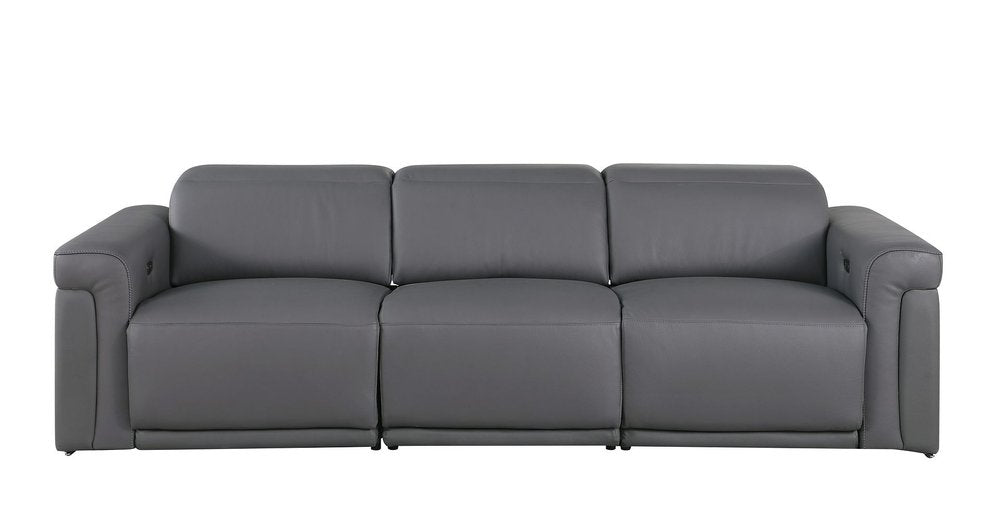 Beige Top Grain Leather Reclining Metal USB Sofa - 100-inch
