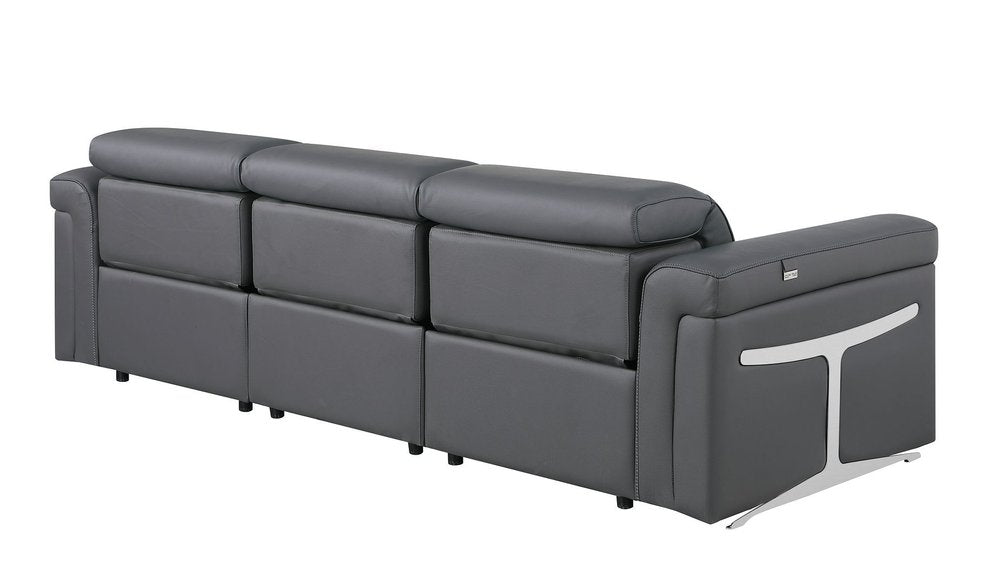 Beige Top Grain Leather Reclining Metal USB Sofa - 100-inch