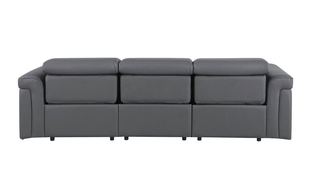 Beige Top Grain Leather Reclining Metal USB Sofa - 100-inch