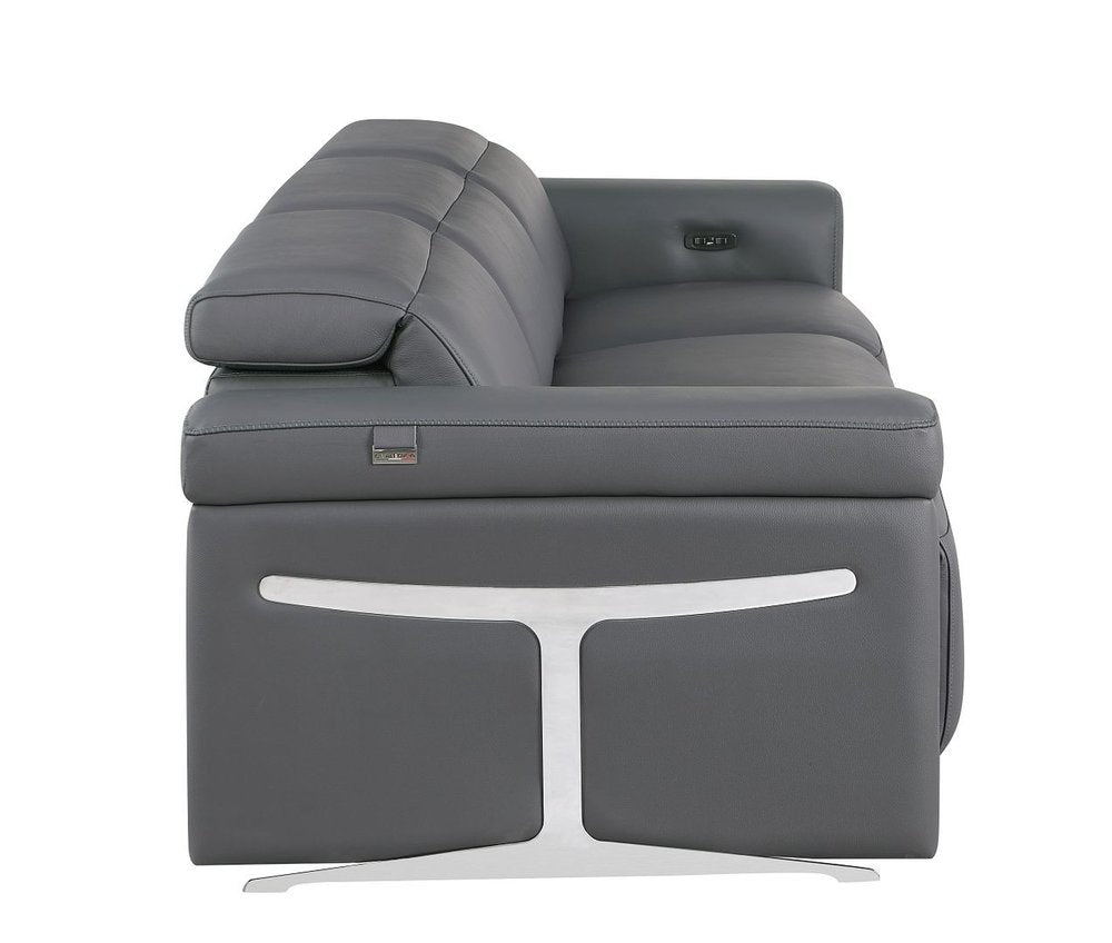 Beige Top Grain Leather Reclining Metal USB Sofa - 100-inch