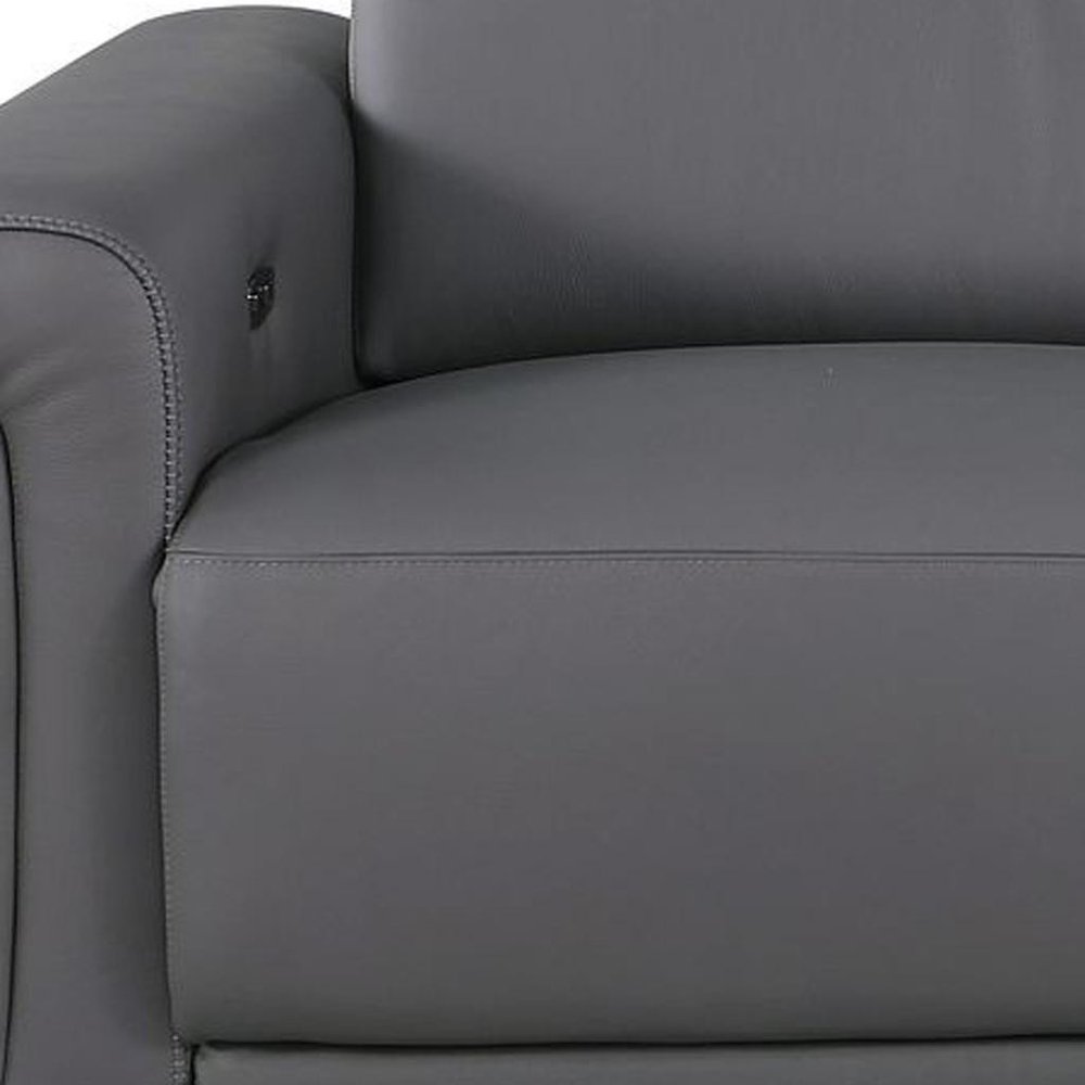 Beige Top Grain Leather Reclining Metal USB Sofa - 100-inch