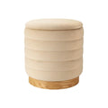 Beige and Natural Velvet Tufted Cylinder Storage Ottoman - 16-inch