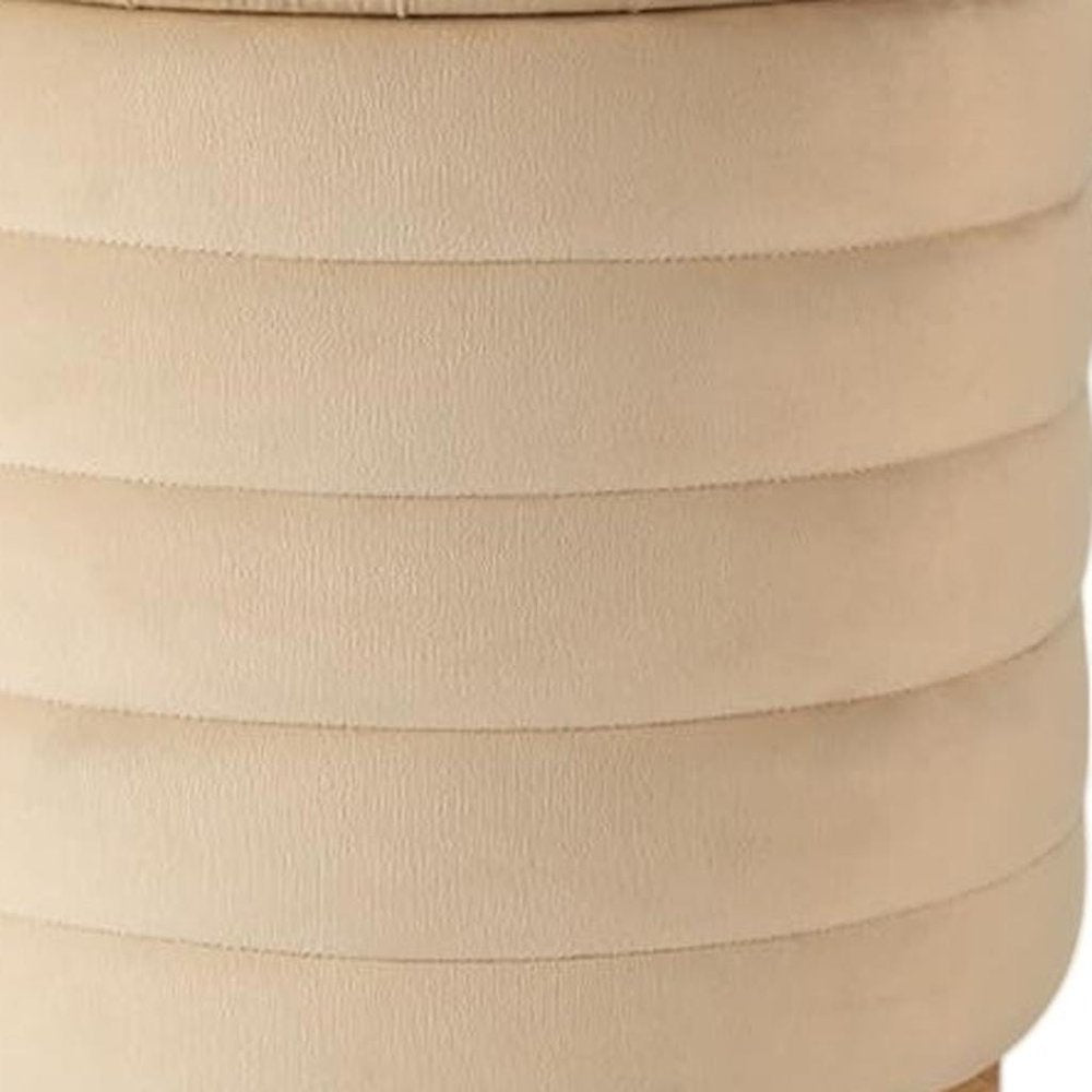 Beige and Natural Velvet Tufted Cylinder Storage Ottoman - 16-inch