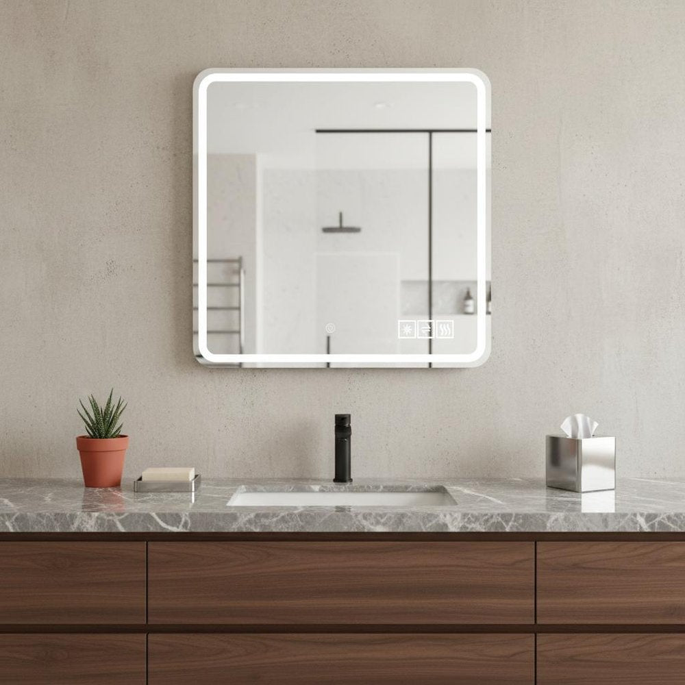 Square Lighted Frameless Bathroom Vanity Mirror - 36-inch