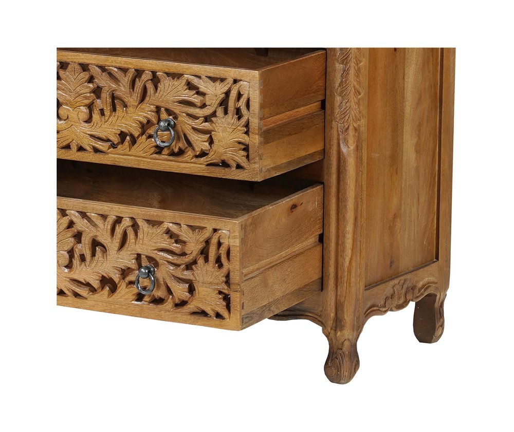 Brown Carved Floral Solid Wood Six Drawer Dresser - 35-inch