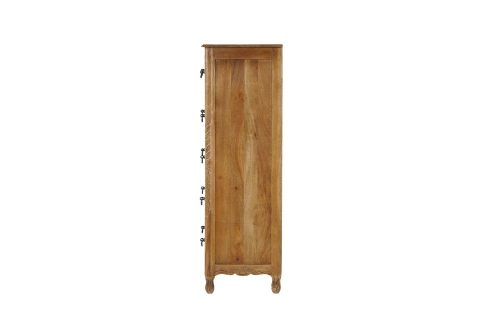 Brown Carved Floral Solid Wood Six Drawer Dresser - 35-inch