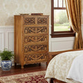 Brown Carved Floral Solid Wood Six Drawer Dresser - 35-inch