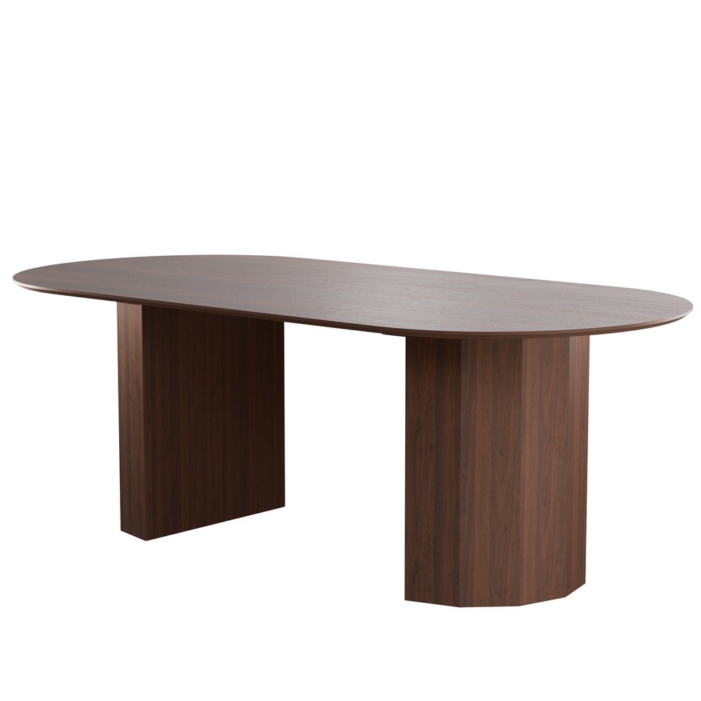 Walnut Wood Double Pedestal Base Oval Dining Table - 86-inch