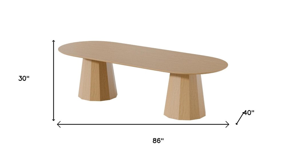Natural Wood Double Pedestal Base Oval Dining Table - 86-inch