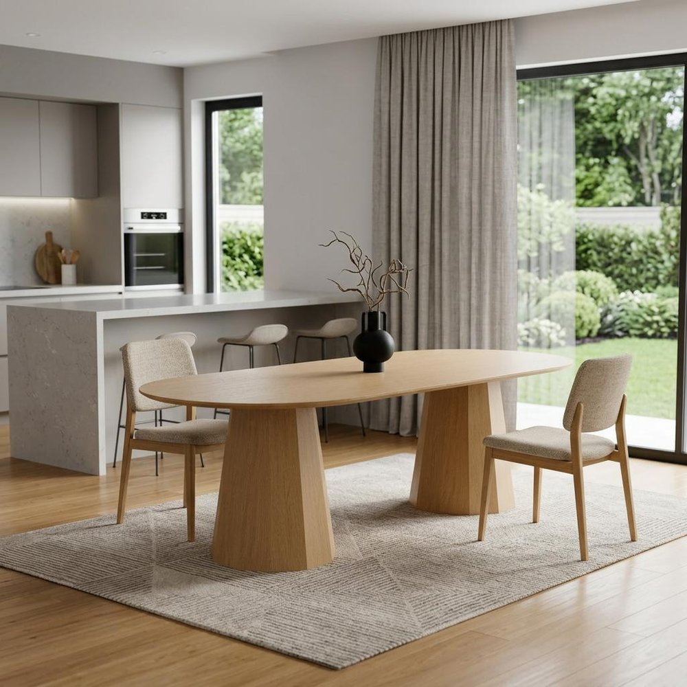 Natural Wood Double Pedestal Base Oval Dining Table - 86-inch
